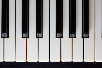 Old Piano keys viewed from above
