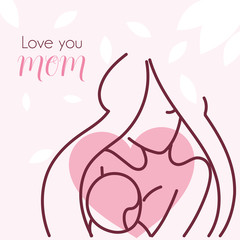 silhouette of mother with baby, happy mother day