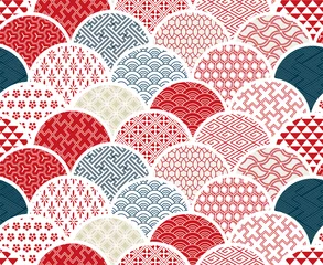 Behang traditionele geometrische kimono patroon vector schets illustratie lijntekeningen japans chinees oosters design © CharlieNati