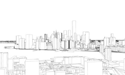 New York minimal blueprint style city map. 3D Rendering