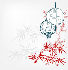 japanese vector sketch illustration engraved chinese paper lights lantern card bamboo © CharlieNati