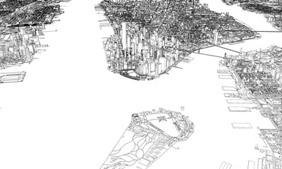 New York minimal blueprint style city map. 3D Rendering