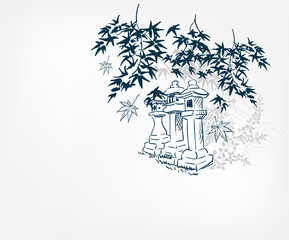 toro stone lighting card vector sketch illustration line art japanese chinese oriental design