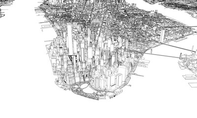 New York minimal blueprint style city map. 3D Rendering