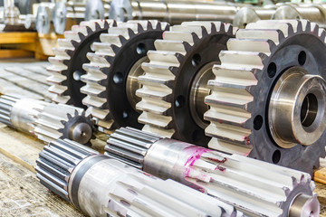 Shaft gear at the assembly site, tooth cutting, gear cutting production on CNC machines.