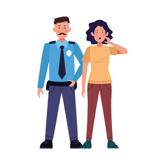 Police officer with woman characters