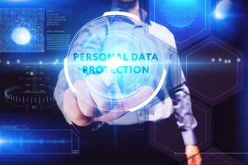 Business, Technology, Internet and network concept. Young businessman working on a virtual screen...