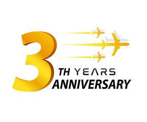 3th - logo second year aircraft aviation company anniversary, badge isolated on white background - Vector 