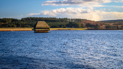 Valve Tower on Kielder Reservoir, at Kielder Water and Forest Park in Northumberland, which has the...