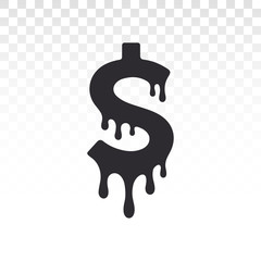 Dollar sign. Current dollar. Dollar symbol melting. Paint dripping. Dripping liquid. Paint flows. Current paint, stains. Current drops. Current inks. Vector illustration. 