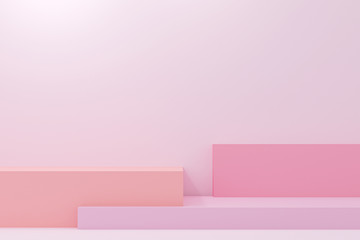 Minimal 3d rendering scene with composition empty step cube pink pastel podium for product and abstract background. mock up geometric shape in pastel colors. cosmetic stand, 3d illustration