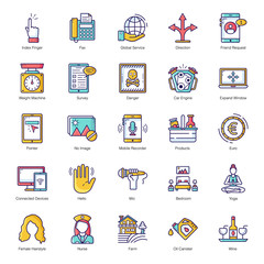  Business and Commerce Flat Outline Icons Pack 