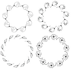 Hand drawn vector set of floral wreaths