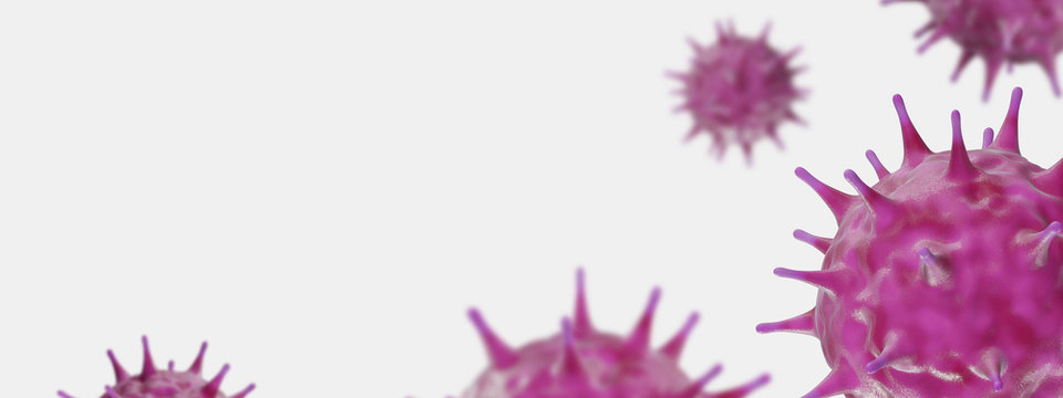 Viruses such as SARS, coronavirus, and COVID-19 that cause respiratory infections, flu, and common colds. Virus abstract background, 3d rendering image with copy space.