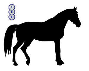 black silhouette of a standing German horse isolated on a white background