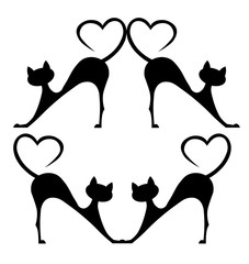 Black silhouette of a cat with tail in shape of heart