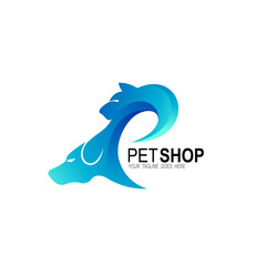 P logo and animal icon, Pet logo design 