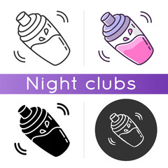 Shaker icon. Linear black and RGB color styles. Night club, bar recreation, bartender occupation. Cocktail making instrument, container for mixing alcohol drinks isolated vector illustrations