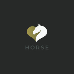 Horse head in heart shape logo template. Premium creative vector logotype. Horse ranch, farm or race logo design.