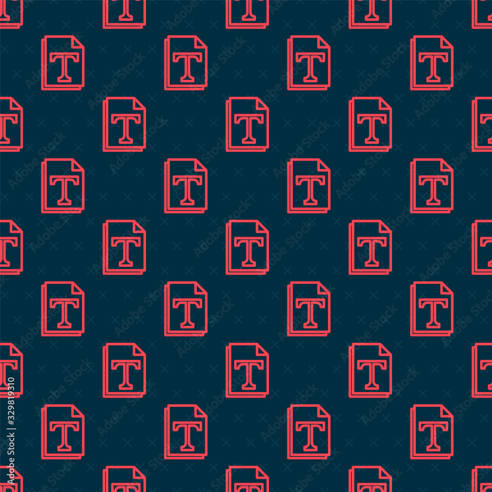 Fototapete red line text file document icon isolated seamless pattern on black background. vector illustration
