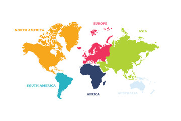 Vector World map with continent in different color ( flat design )