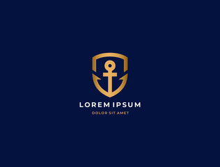 Anchor logo icon design template. Business symbol or sign. Line anchor shield luxury logotype. Vector illustration