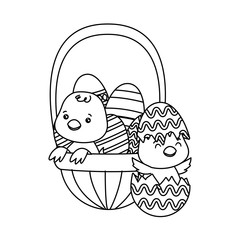 eggs painted easter in basket with little chick