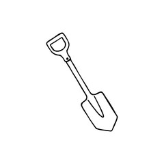 Black and white image of a spade. Vector illustration. Hand-drawn doodle for design, web, icons, children's illustrations.