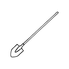 Black and white image of a spade. Vector illustration. Hand-drawn doodle for design, web, icons, children's illustrations.