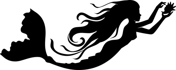 Mermaid Holding Seas Shell Silhouette Illustration Decal