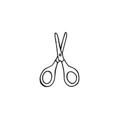 Black and white image of scissors. Vector illustration. Hand-drawn doodle for design, web, icons, children's illustrations.