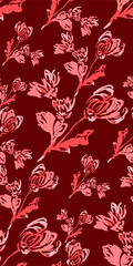 Obraz premium ink flower vector sketch illustration japanese chinese oriental line art seamless pattern