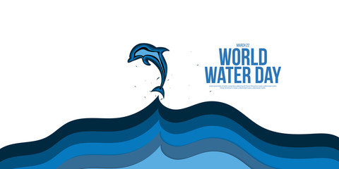 Paper art of water wave sea and dolphin, vector art and illustration.