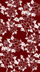 ink flower vector sketch illustration japanese chinese oriental line art seamless pattern