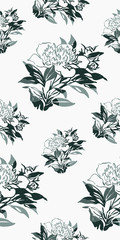 ink flower vector sketch illustration japanese chinese oriental line art seamless pattern