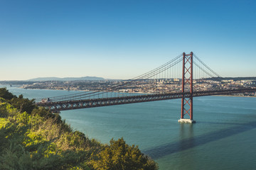 Nice view over Lisbon with the bridge. Armada Portugal.