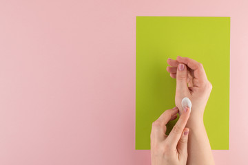 Beautiful female hands after spa procedures for skin care and beautiful manicure.