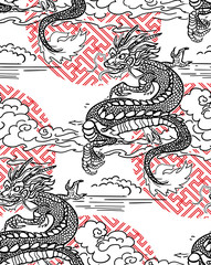dragon card kimono japanese chinese vector design vector japanese chinese oriental line art seamless pattern
