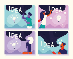 set of cards people of business with light bulb, people and ideas