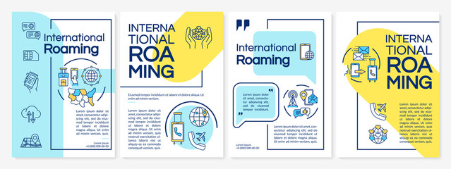 Roaming, telecommunication abroad brochure template. Foreign service. Flyer, booklet, leaflet print, cover design with linear icons. Vector layouts for magazines, annual reports, advertising posters