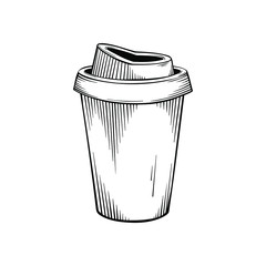paper coffee cup to go , ink style, graphic or sketch  style hand-drawn vector illustration.