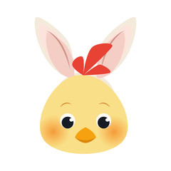 cute little chick with rabbit ears easter character
