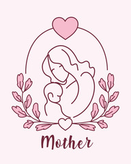 silhouette of mother with baby, label mother