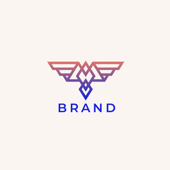 Flying Bird vector logo. Luxury bird, eagle, hawk, vector line logotype design. Universal premium falcon wing symbol logotype.