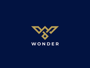 Flying Bird vector logo. Luxury bird, eagle, hawk, vector line logotype design. Universal premium falcon wing symbol logotype.