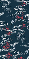 water wave river flow sybol oriental japanese chinese vector design seamless pattern