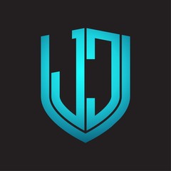 JC Logo monogram with emblem shield design isolated with blue colors on black background