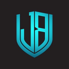 JB Logo monogram with emblem shield design isolated with blue colors on black background