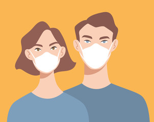 Doctors in white medical face mask. People in respirator. Concept of coronavirus quarantine.  COVID-19