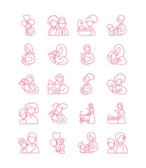 Obraz premium set of icons with mother and baby, line style icon